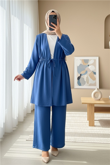 Tünel Bağcıklı Ayrobin Kimono Takım -İndigo