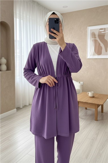 Tünel Bağcıklı Ayrobin Kimono Takım -Mor