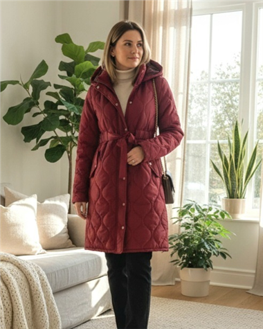 Tünel Bağcıklı Cepleri Çıtçıtlı Kapitone Mont -Bordo