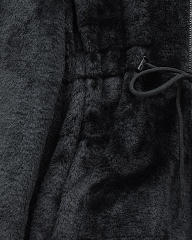 Tünel Bağcıklı Cepli Astarlı Kürklü Ceket -Siyah