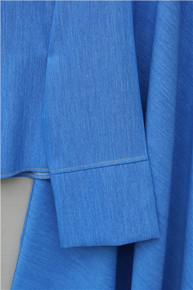 Üstü Düğmeli Kloş Etekli Tensel Takım -Mavi