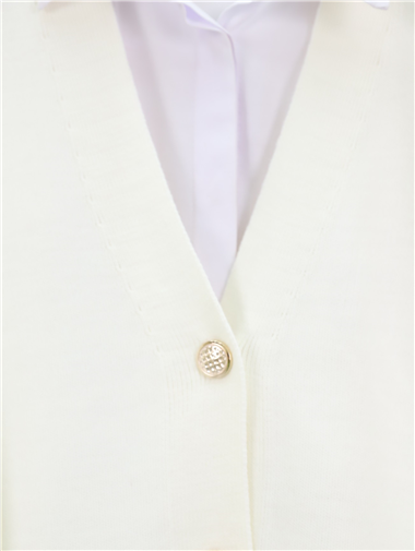 V Yaka Düğmeli Oversize Triko Hırka -Ekru