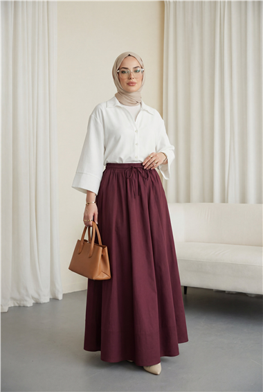 V Yaka Düğmeli Yarım Kol Modal Gömlek -Beyaz