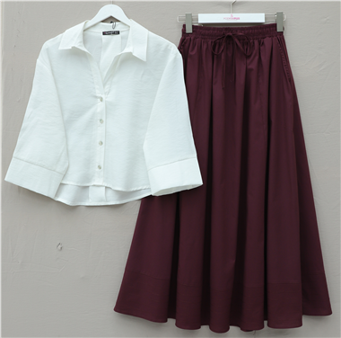 V Yaka Düğmeli Yarım Kol Modal Gömlek -Beyaz