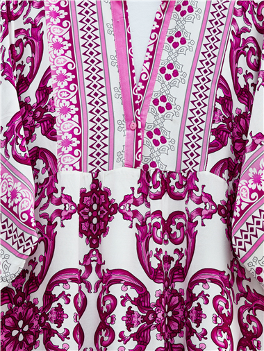 V Yaka Yarasa Kol Parçalı Viskon Elbise -Fuşya