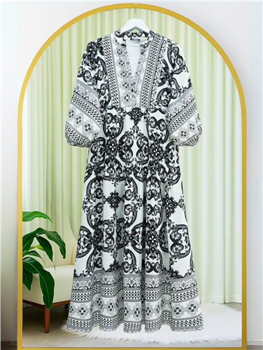 V Yaka Yarasa Kol Parçalı Viskon Elbise -Siyah