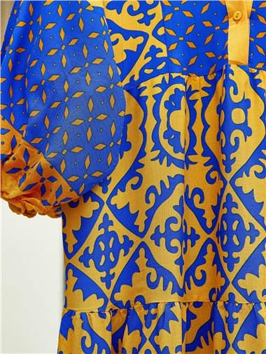 V Yaka Yarasa Kol Parçalı Viskon Elbise -Turuncu