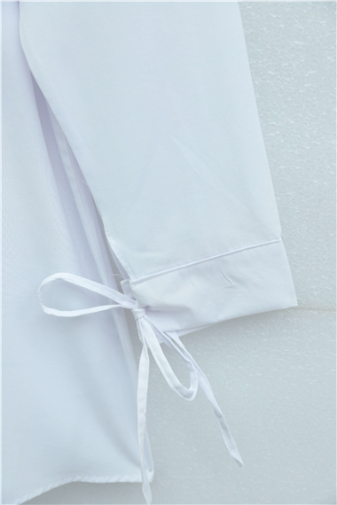 Yakası Dantelli Beli Ve Kolu Bağcıklı Poplin Tunik  -Beyaz