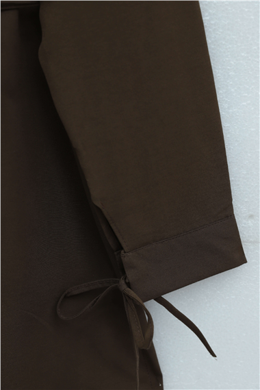 Yakası Dantelli Beli Ve Kolu Bağcıklı Poplin Tunik  -Kahverengi