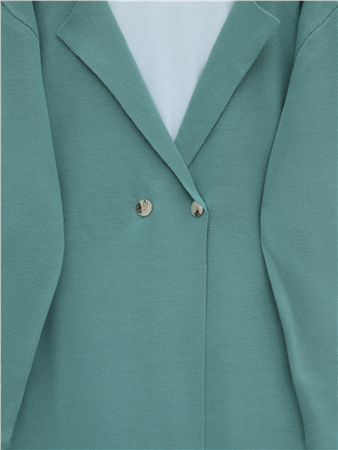 Yakası Kürklü Çift Düğmeli Uzun Triko Hırka -Mint