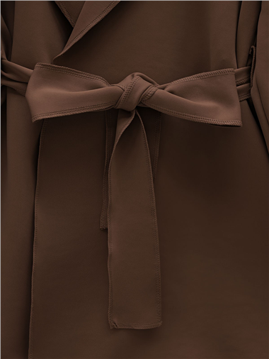 Yakası Taş Armalı Kemerli Scuba Kimono -Kahve
