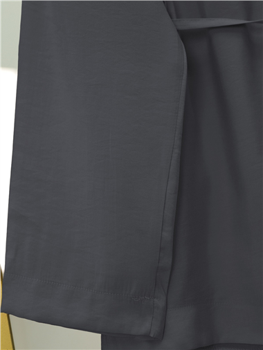 Yakası Taşlı Belden Bağlamalı Pantolonlu Takım -Füme