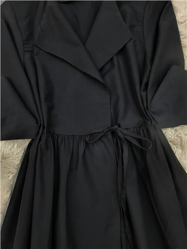 Yan Bağcıklı Kol Manşeti Yırtmaçlı Kimono -Siyah