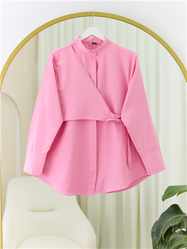 Yandan Bağlamalı Boydan Düğmeli Tunik -Pembe