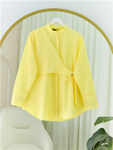 Yandan Bağlamalı Boydan Düğmeli Tunik -Açık Sarı