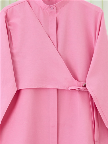 Yandan Bağlamalı Boydan Düğmeli Tunik -Pembe