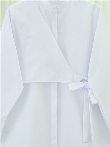 Yandan Bağlamalı Boydan Düğmeli Tunik -Beyaz