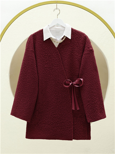 Yandan Bağlamalı Buklet Kimono  -Bordo