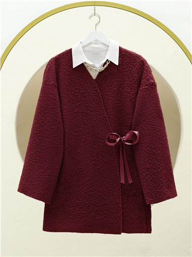 Yandan Bağlamalı Buklet Kimono  -Bordo