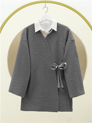 Yandan Bağlamalı Buklet Kimono  -Füme