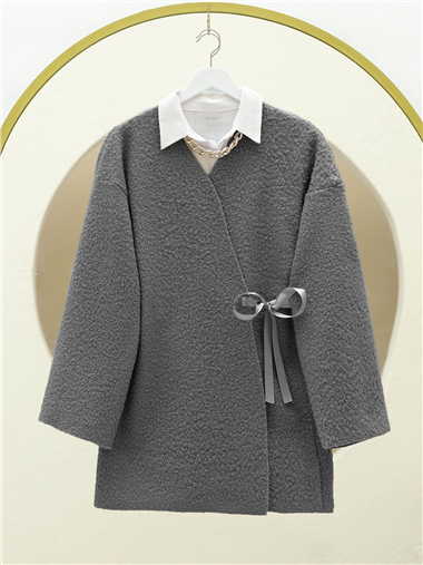 Yandan Bağlamalı Buklet Kimono  -Füme