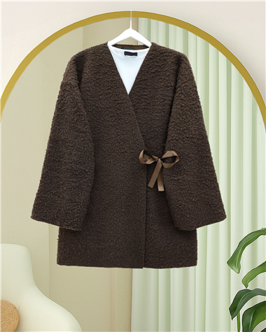 Yandan Bağlamalı Buklet Kimono   -K. Kahve