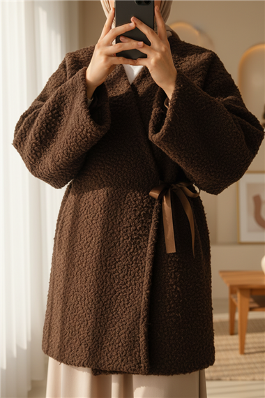 Yandan Bağlamalı Buklet Kimono   -K. Kahve