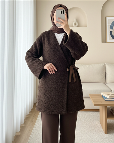 Yandan Bağlamalı Buklet Kimono   -K. Kahve