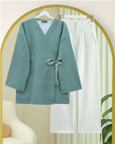 Yandan Bağlamalı Buklet Kimono   -Mint
