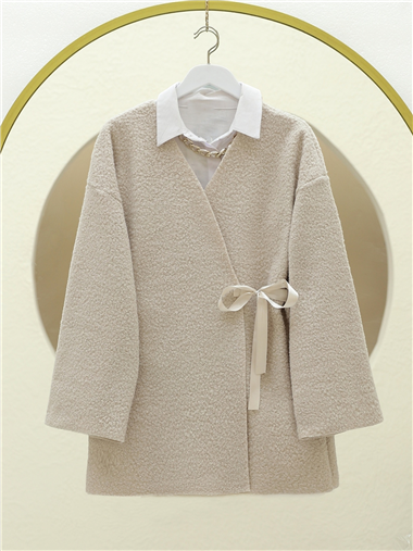 Yandan Bağlamalı Buklet Kimono -Taş