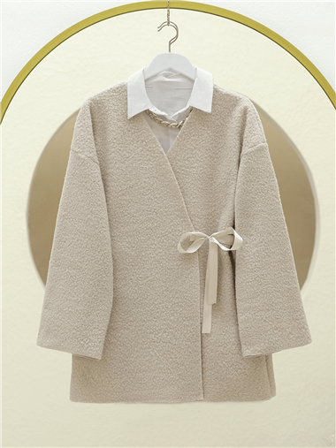 Yandan Bağlamalı Buklet Kimono -Taş