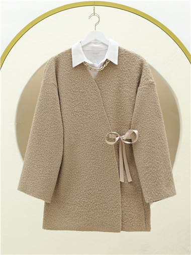 Yandan Bağlamalı Buklet Kimono -Vizon