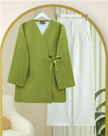 Yandan Bağlamalı Buklet Kimono   -Yağ Yeşili