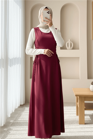 Yandan Bağlamalı Double Kumaş Jile  -Bordo