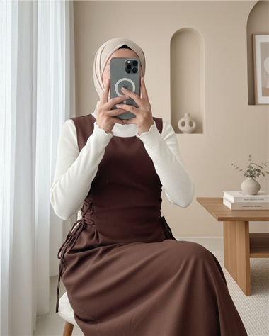 Yandan Bağlamalı Double Kumaş Jile  -Kahve