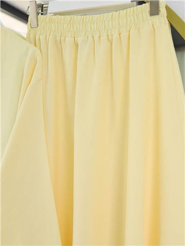 Yandan Bağlamalı Etekli Keten Takım   -Açık Sarı
