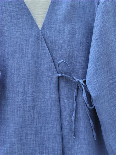 Yandan Bağlamalı Keten Kimono -İndigo