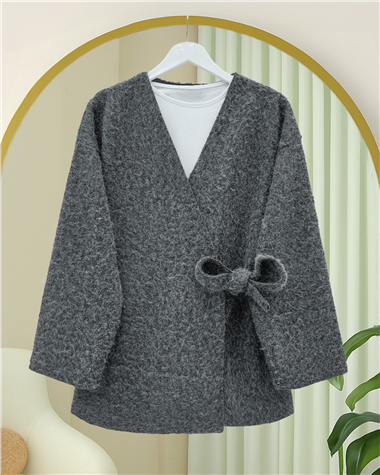 Yandan Bağlamalı Sakallı Kimono  -Antrasit