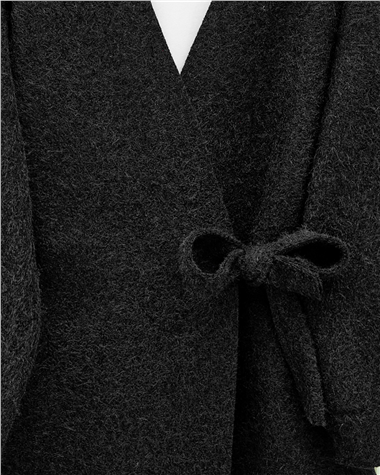 Yandan Bağlamalı Sakallı Kimono  -Siyah