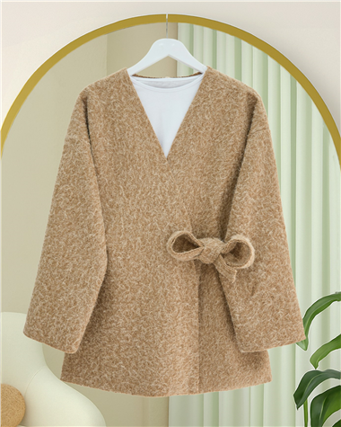 Yandan Bağlamalı Sakallı Kimono  -Vizon