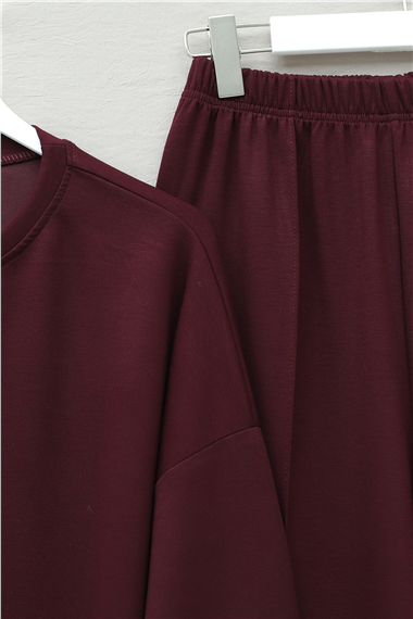 Yanları Çıtçıtlı Çimalı Pantolonlu Oyşo Takım  -Bordo