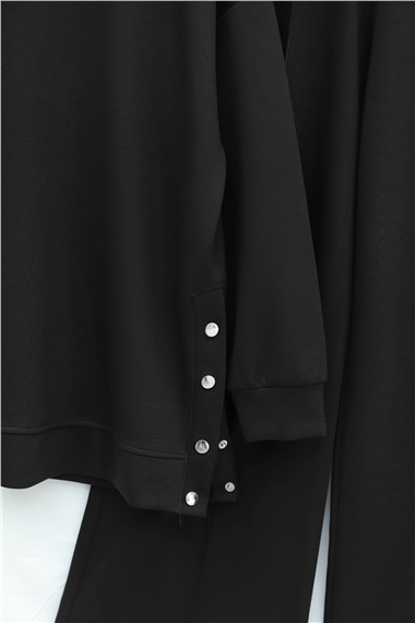 Yanları Çıtçıtlı Çimalı Pantolonlu Oyşo Takım  -Siyah