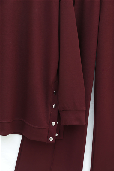 Yanları Çıtçıtlı Çimalı Pantolonlu Oyşo Takım  -Bordo