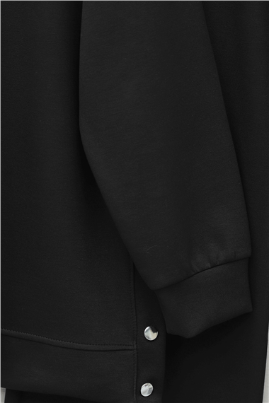 Yanları Çıtçıtlı Çimalı Pantolonlu Oyşo Takım  -Siyah