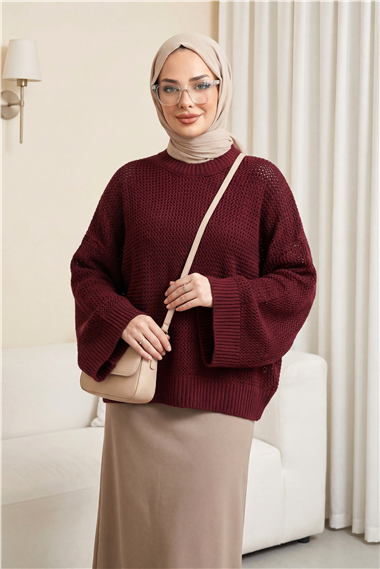 Yarasa Kol Ajurlu Triko Kazak -Bordo