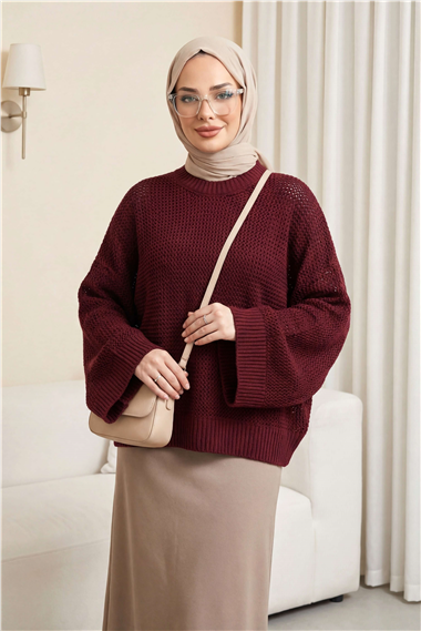 Yarasa Kol Ajurlu Triko Kazak -Bordo