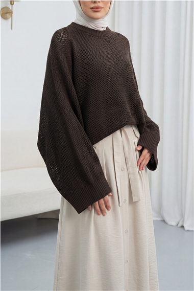 Yarasa Kol Ajurlu Triko Kazak -K. Kahve