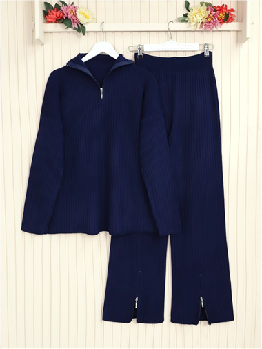 Yarım Boğazlı Fitilli Triko Takım  -Laci