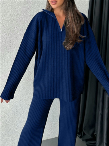 Yarım Boğazlı Fitilli Triko Takım  -Laci