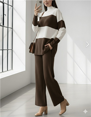 Yarım Boğazlı Triko Takım        -K. Kahve